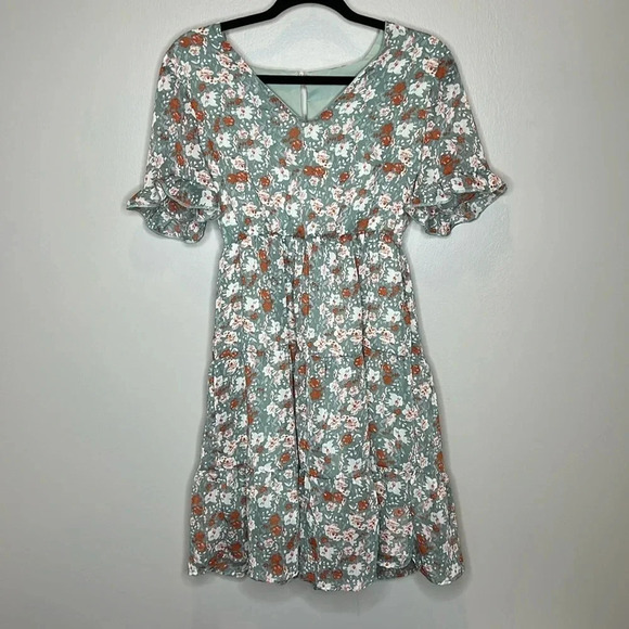 Beachsissi Mint Green Floral Dress Wedding Summer Business Casual Medium - Picture 1 of 9